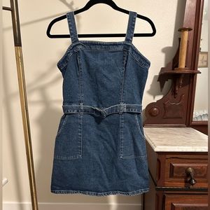 Denim dress with adjustable belt and straps